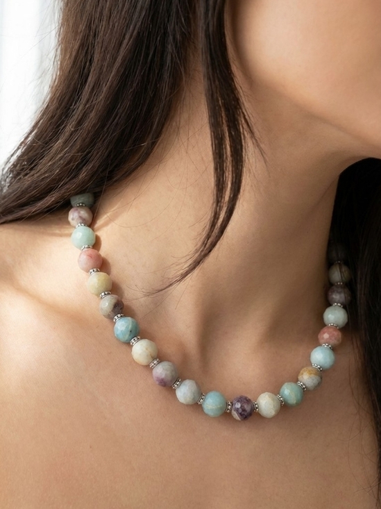 Jewelry - Natural Stone Faceted Beaded Necklace | Earth Tone Agate & Jasper Style cn